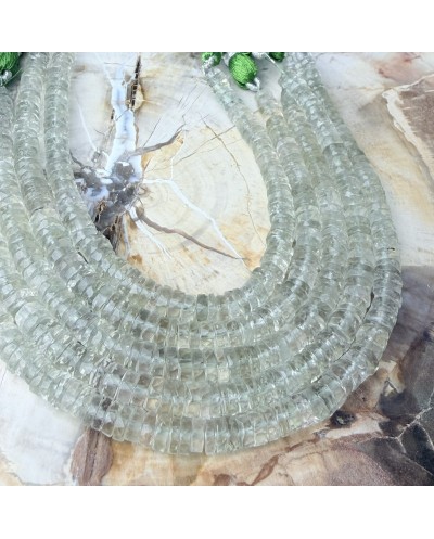 Kamień naturalny zielony ametyst dysk heishi fasetowany ok 6,3x3mm sznurek