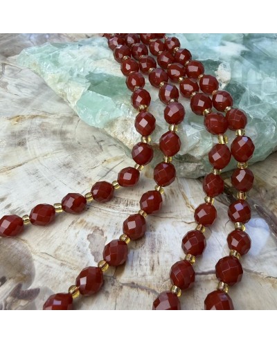 Kamień naturalny Agat karneol oliwka fasetowana 8~9x7~8mm  sznurek