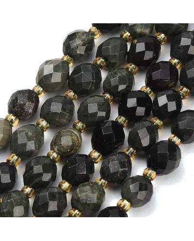 Kamień naturalny Skamieniałe drewno zielone oliwka fasetowana 8~9x7~8mm  sznurek