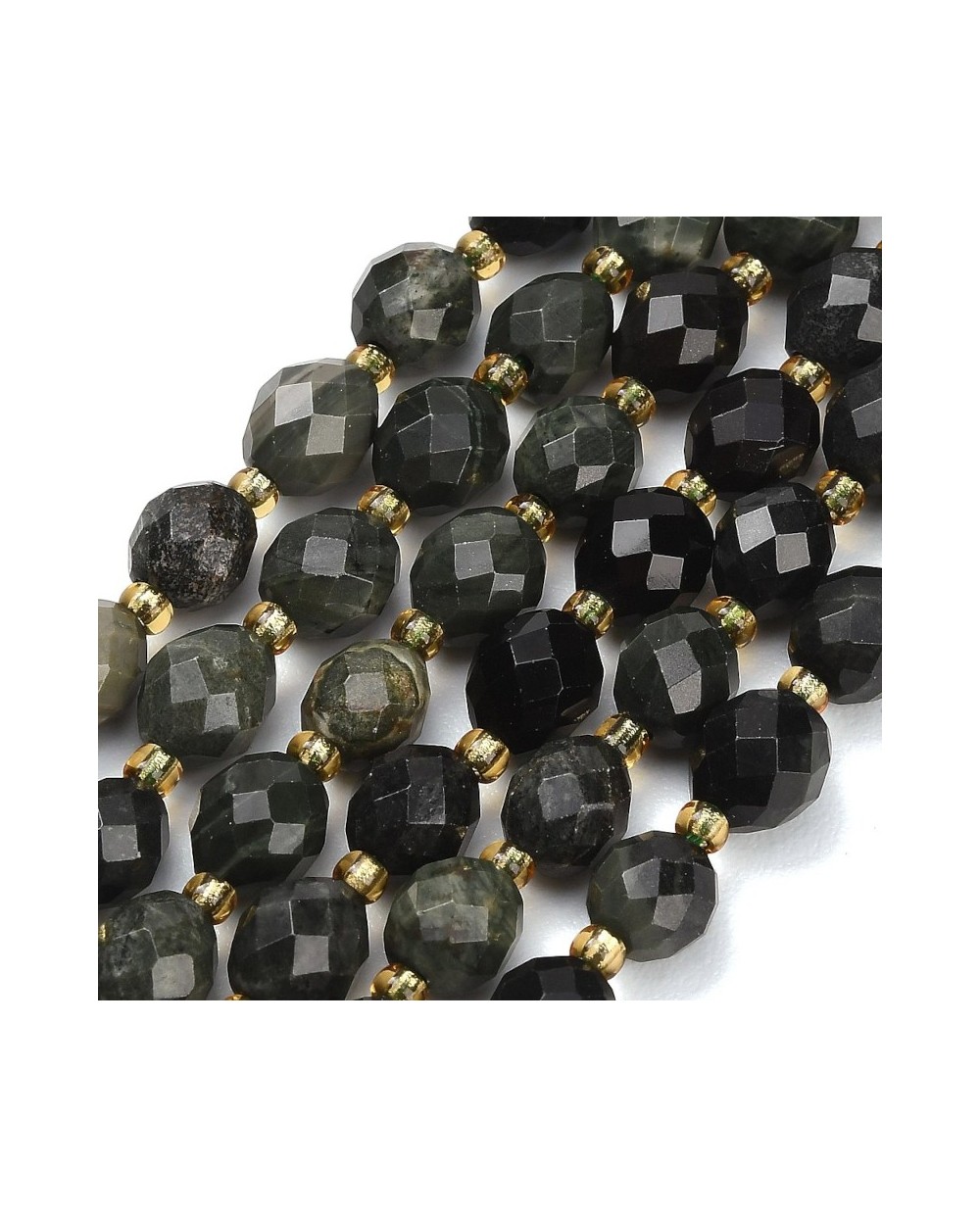 Kamień naturalny Skamieniałe drewno zielone oliwka fasetowana 8~9x7~8mm  sznurek