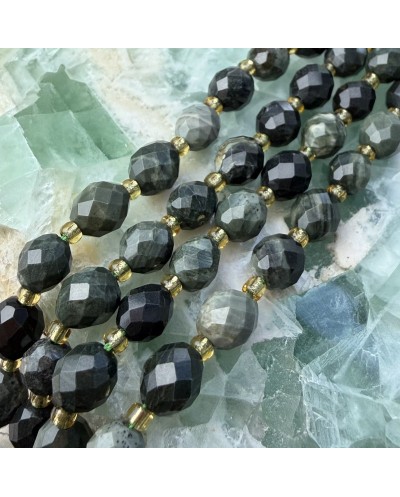 Kamień naturalny Skamieniałe drewno zielone oliwka fasetowana 8~9x7~8mm  sznurek