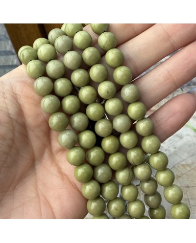 Kamień Naturalny Agat Alashan w kolorze matcha kulka gładka ok 8mm sznurek