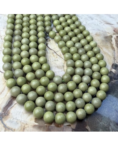 Kamień Naturalny Agat Alashan w kolorze matcha kulka gładka ok 8mm sznurek