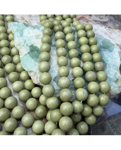 Kamień Naturalny Agat Alashan w kolorze matcha kulka gładka ok 10mm sznurek