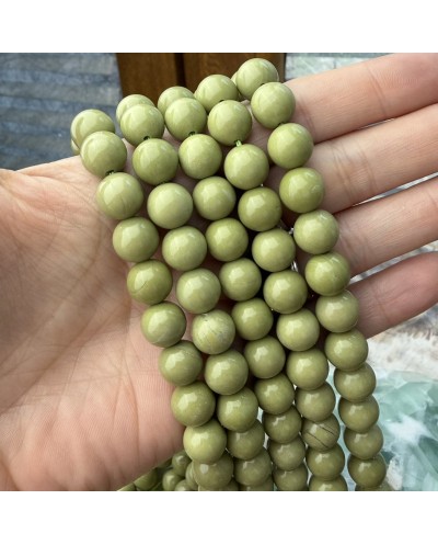 Kamień Naturalny Agat Alashan w kolorze matcha kulka gładka ok 10mm sznurek