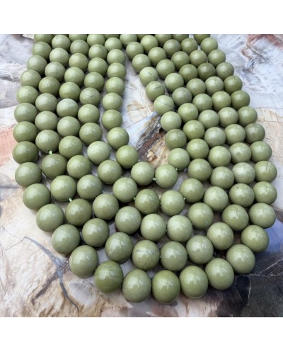 Kamień Naturalny Agat Alashan w kolorze matcha kulka gładka ok 10mm sznurek