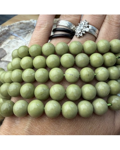 Kamień Naturalny Agat Alashan w kolorze matcha kulka gładka ok 10mm sznurek