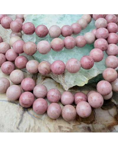 Kamień naturalny Rodonit kulka gładka 10mm mix róż sznurek