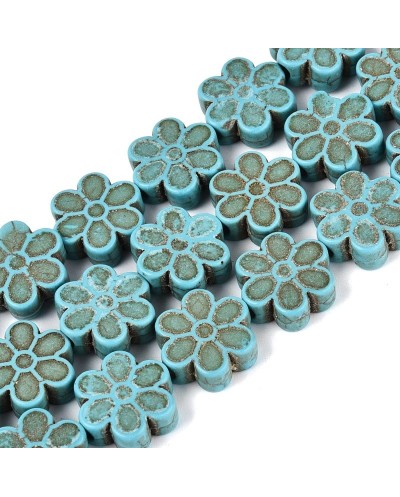 Turkus Syntetyczny kwiatek 13x15mm sznurek