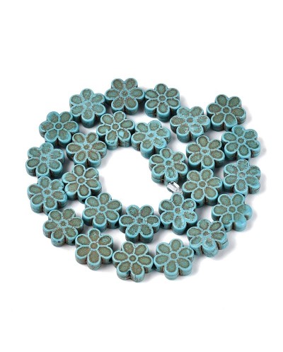 Turkus Syntetyczny kwiatek 13x15mm sznurek