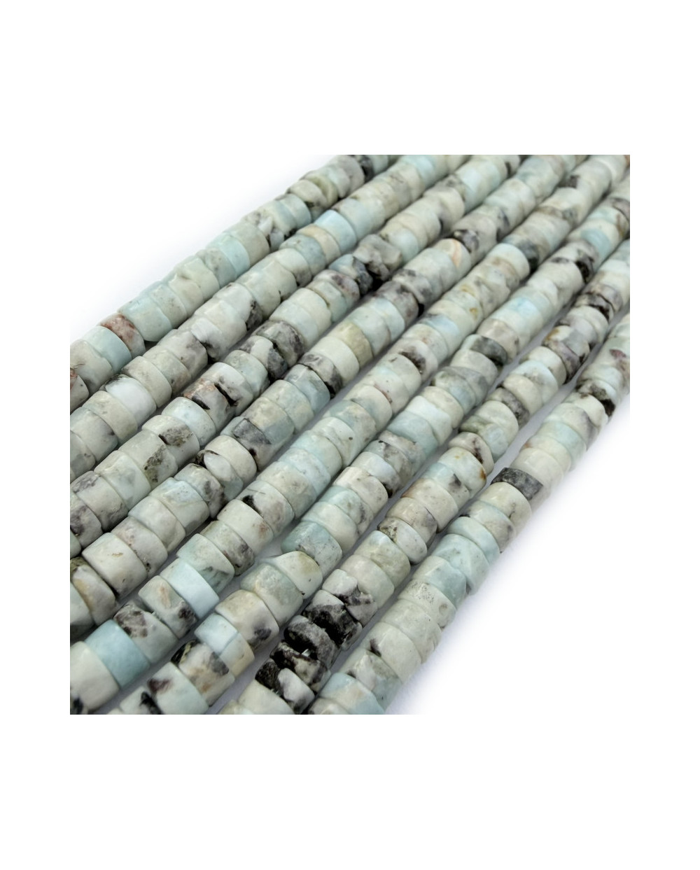 Kamień naturalny Larimar dysk heishi gładki 4~4.5x2~2.5mm sznurek mix