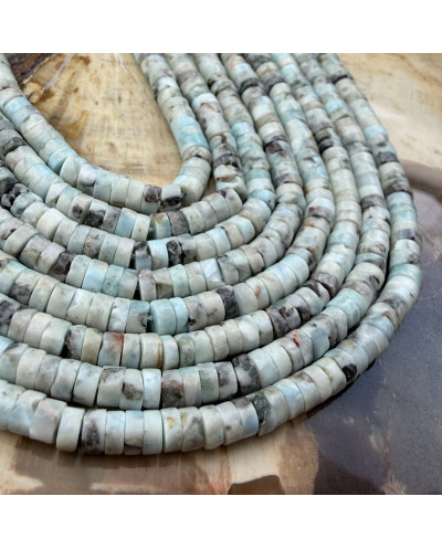Kamień naturalny Larimar dysk heishi gładki 4~4.5x2~2.5mm sznurek mix