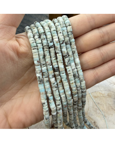 Kamień naturalny Larimar dysk heishi gładki 4~4.5x2~2.5mm sznurek mix