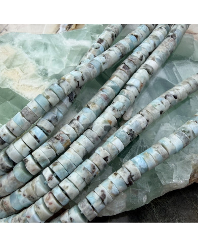 Kamień naturalny Larimar dysk heishi gładki 6.5~7x3~3.5mm sznurek mix