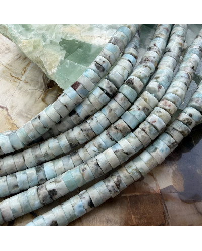 Kamień naturalny Larimar dysk heishi gładki 6.5~7x3~3.5mm sznurek mix