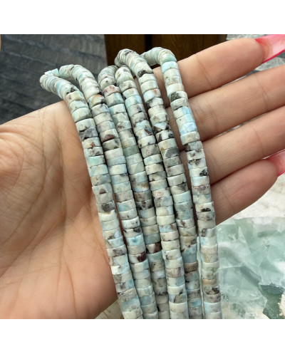 Kamień naturalny Larimar dysk heishi gładki 6.5~7x3~3.5mm sznurek mix