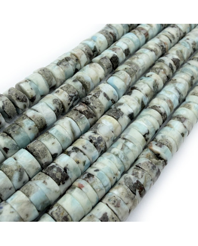 Kamień naturalny Larimar dysk heishi gładki 8~8.5x4~4.5mm sznurek mix