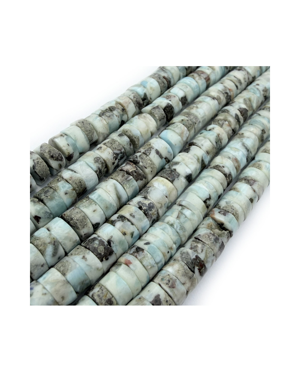 Kamień naturalny Larimar dysk heishi gładki 8~8.5x4~4.5mm sznurek mix
