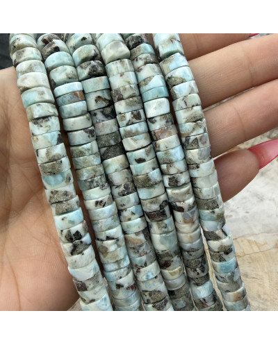 Kamień naturalny Larimar dysk heishi gładki 8~8.5x4~4.5mm sznurek mix