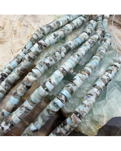 Kamień naturalny Larimar dysk heishi gładki 8~8.5x4~4.5mm sznurek mix