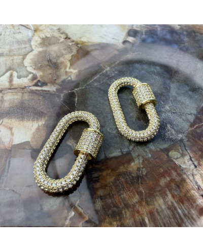 Zapięcie zakręcane owalne 28.5x16x3mm z cyrkoniami mosiądz złoty