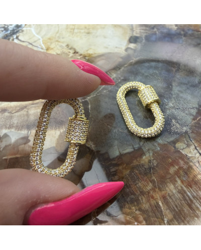 Zapięcie zakręcane owalne 28.5x16x3mm z cyrkoniami mosiądz złoty