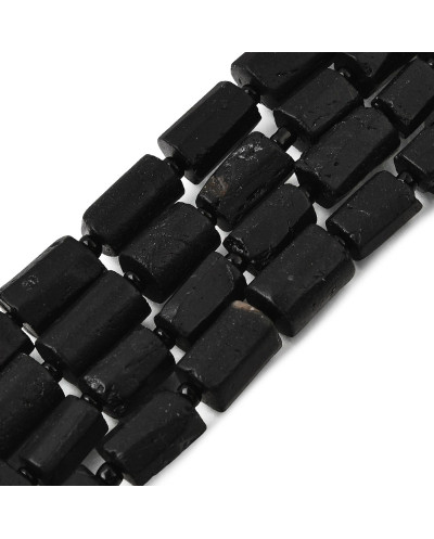 Kamień naturalny Turmalin czarny walec matowy ok 10.5~12.5x7~7.5mm, sznurek ok 19 cm