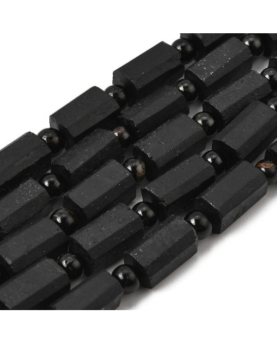 Kamień naturalny Turmalin czarny walec matowy ok 13~15x8~8.5x8~8.5mm, sznurek