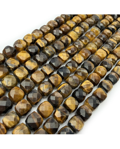 Kamień naturalny Tygrysie Oko kostka fasetowana ok 7-8mm sznurek mix