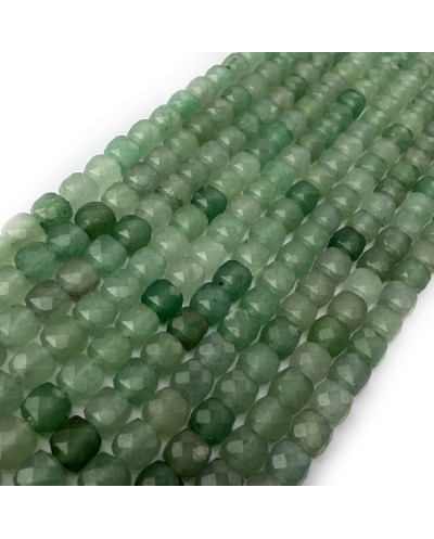 Kamień naturalny Awenturyn Zielony kostka fasetowana ok 5-6mm sznurek mix