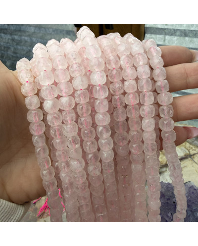Kamień naturalny Kwarc Różowy kostka fasetowana ok 7-8mm sznurek mix
