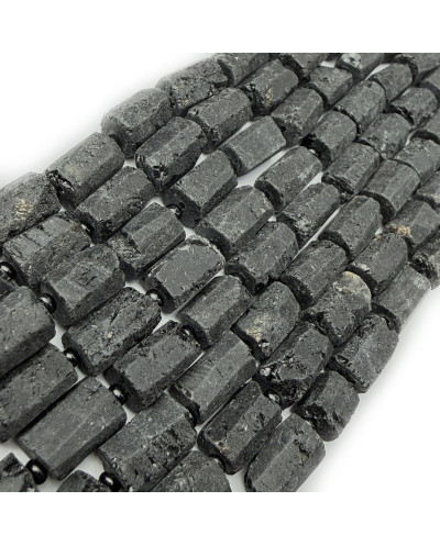 Kamień naturalny Turmalin czarny walec matowy ok 10.5~12.5x7~7.5mm, sznurek ok 19 cm