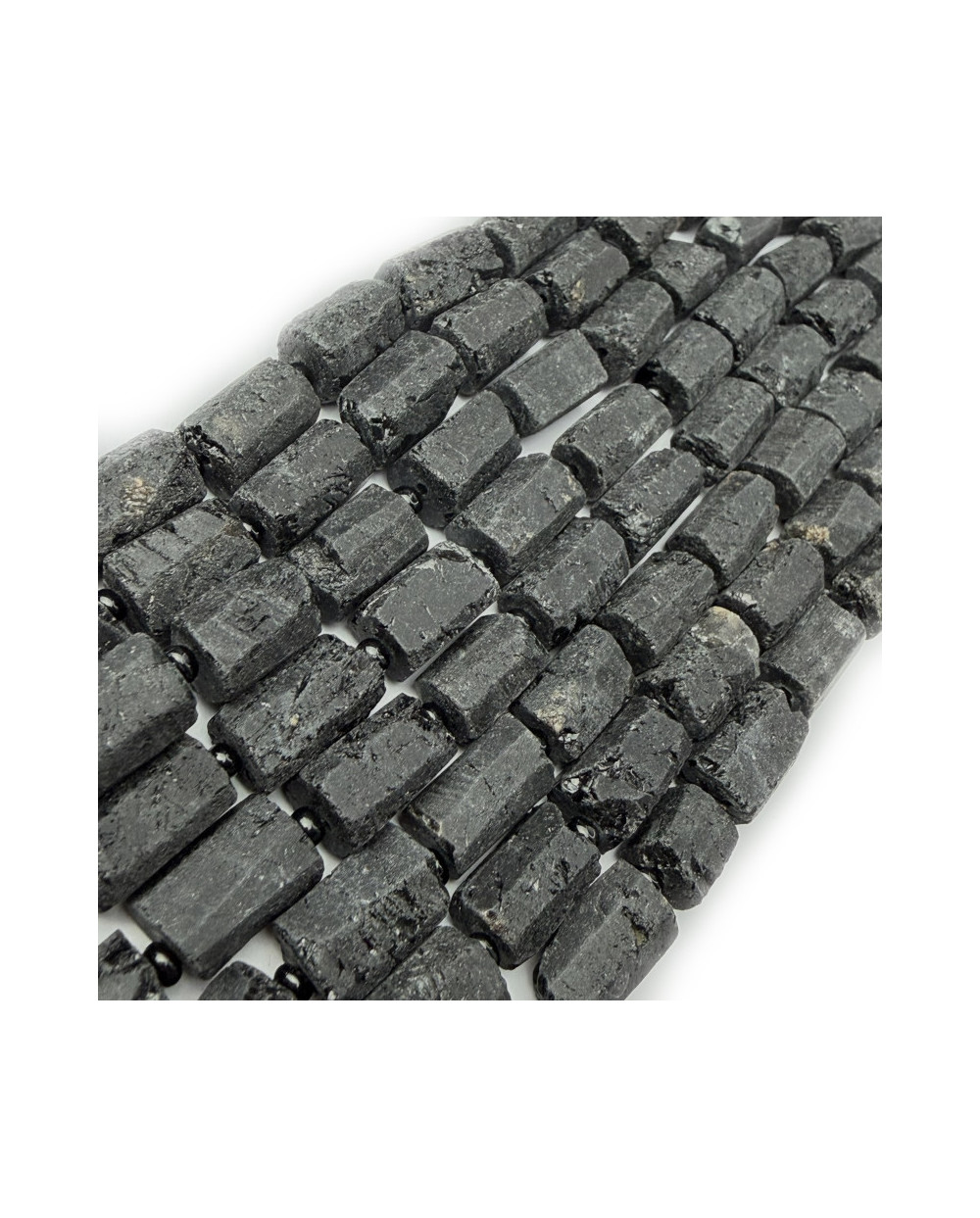 Kamień naturalny Turmalin czarny walec matowy ok 10.5~12.5x7~7.5mm, sznurek ok 19 cm