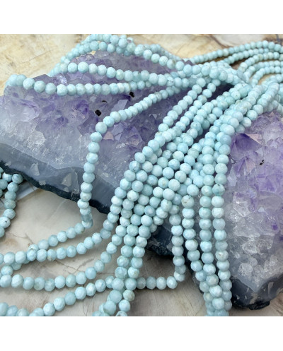 Kamień naturalny Larimar oponka fasetowana ok 3mm sznurek
