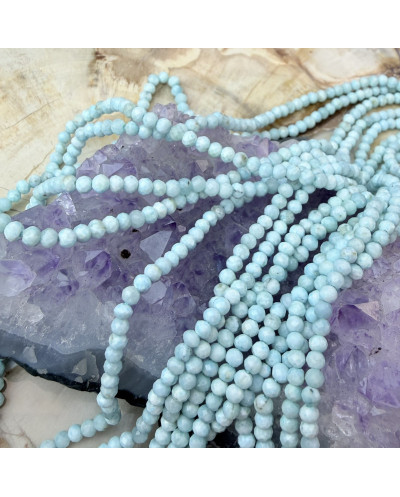 Kamień naturalny Larimar oponka fasetowana ok 3mm sznurek