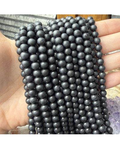 Kamień naturalny Turmalin czarny kulka matowa ok 8mm sznurek Klasa AAA