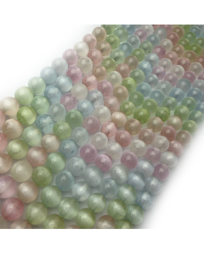 Kamień naturalny Selenit kulka gładka ok 6-6,5mm sznurek mix