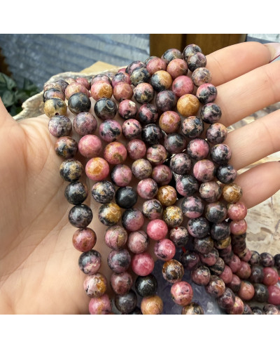 Kamień naturalny Rodonit kulka gładka ok 8mm mix róż sznurek
