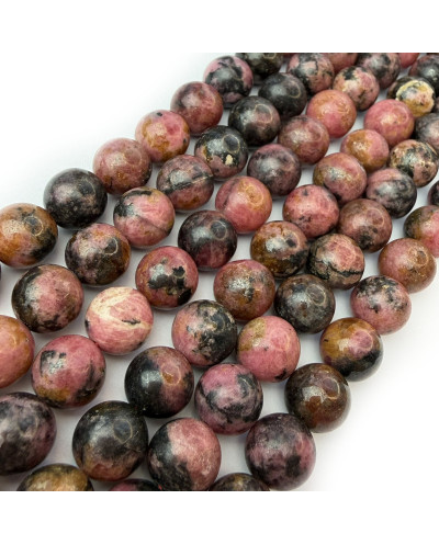 Kamień naturalny Rodonit kulka gładka ok 10mm mix róż sznurek