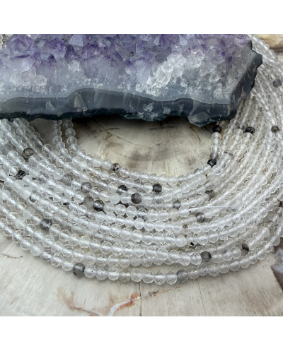 Kamień naturalny Herkimer kulka fasetowana ok 3mm sznurek