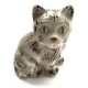 Kotek ceramiczny, biały w brązowe pasy, kot z ceramiki