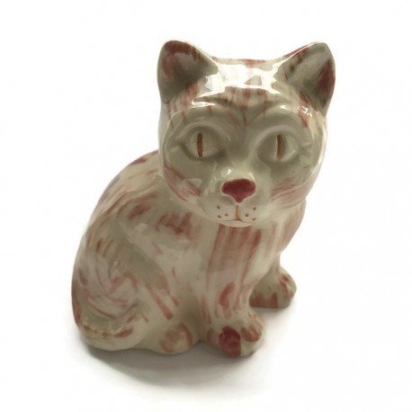 Kotek ceramiczny, kremowy z różem, kot z ceramiki