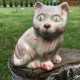 Kotek ceramiczny, kremowy z różem, kot z ceramiki