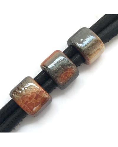 Koralik przekładka ceramiczna 20x14mm pomaranczowo-szary