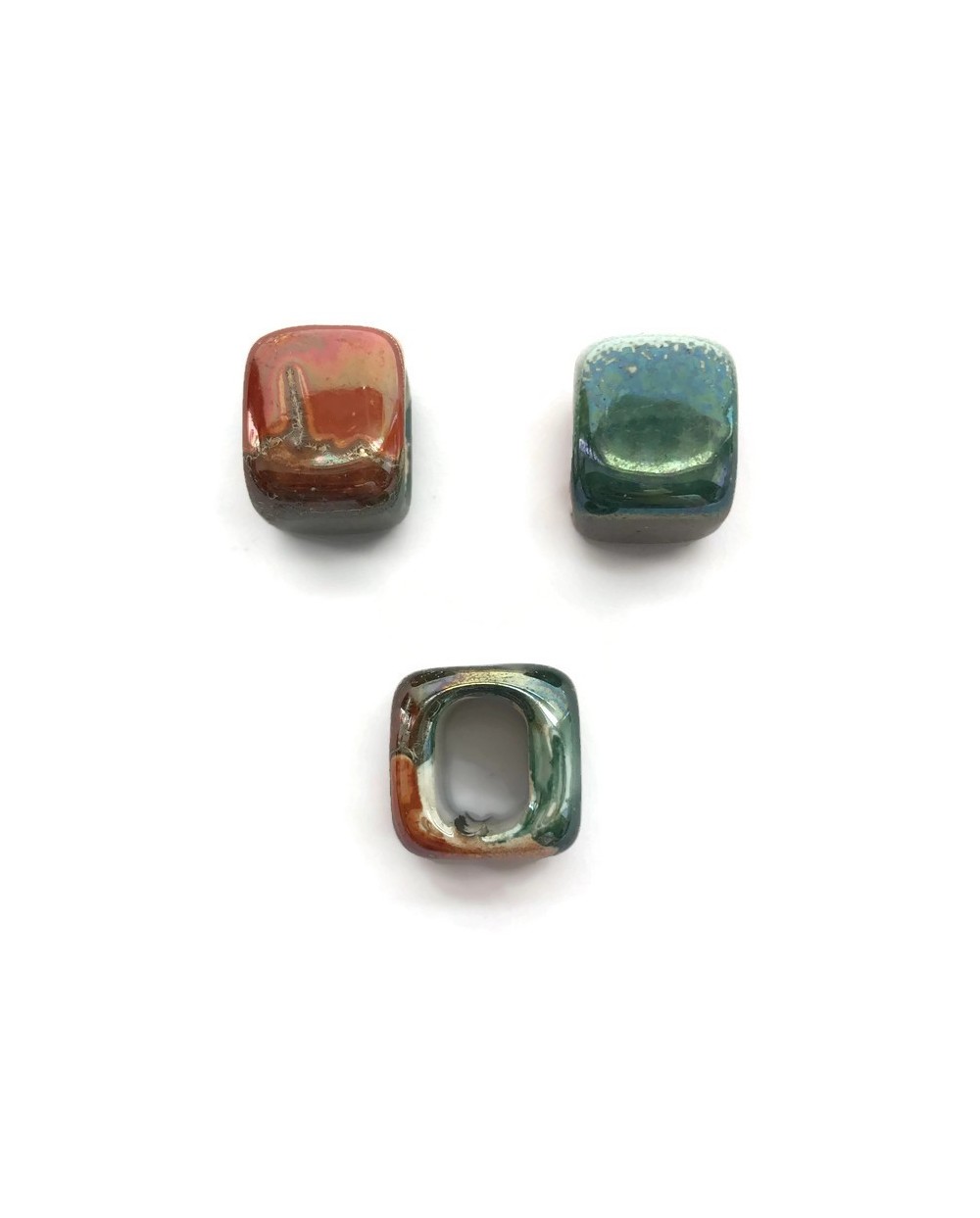 Koralik przekładka ceramiczna 15x15mm pomarańczowo-zielony