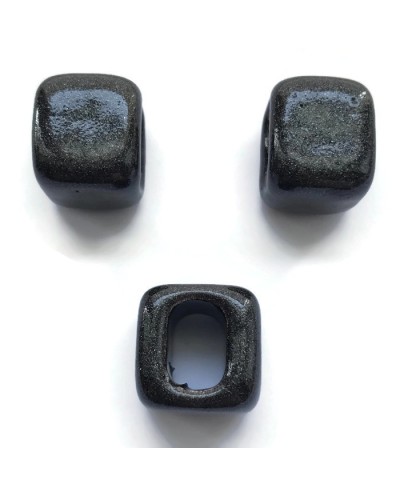 Koralik przekładka ceramiczna 15x15mm czarny brokat