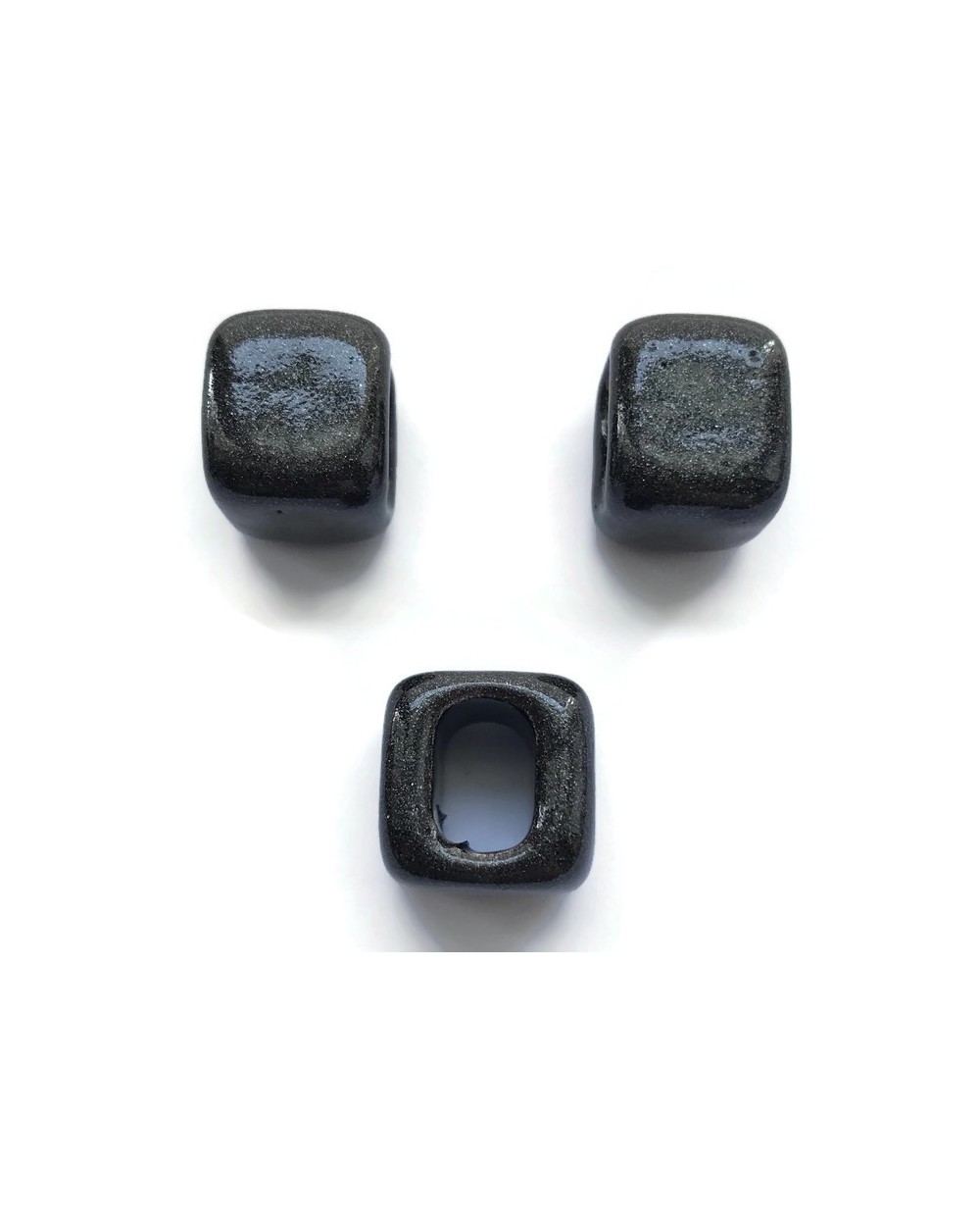Koralik przekładka ceramiczna 15x15mm czarny brokat