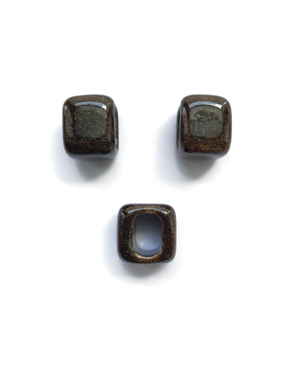 Koralik przekładka ceramiczna 15x15mm brąz brokat