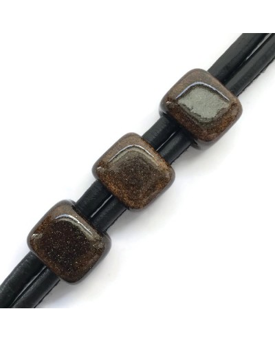 Koralik przekładka ceramiczna 15x15mm brąz brokat