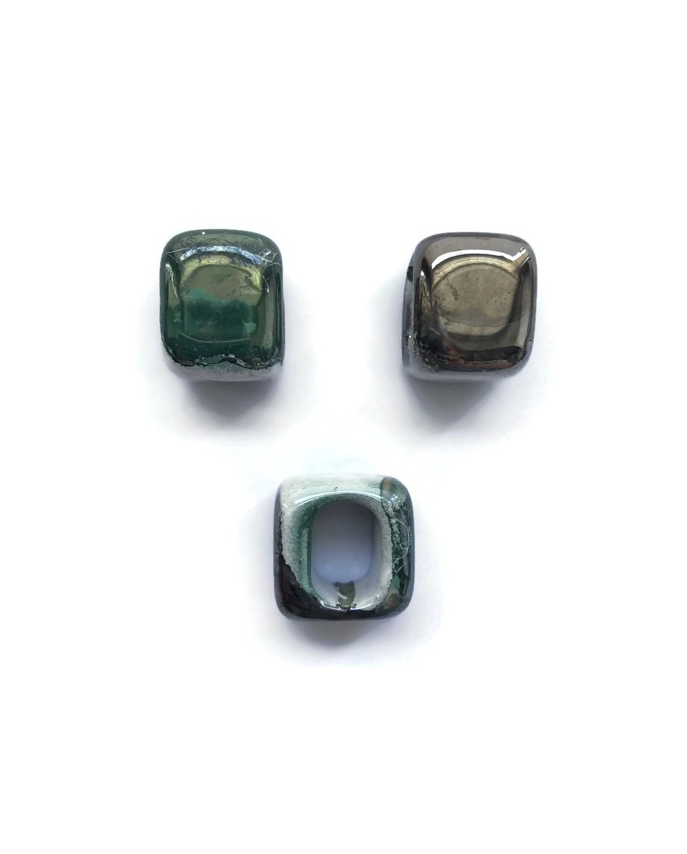 Koralik przekładka ceramiczna 15x15mm szaro-zielony
